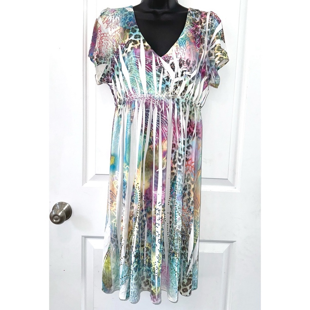 R. Rouge boutique Multicolor Short Sleeve summer dress with lots of Rhinestones